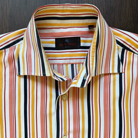 Etro Milano Multicolor Striped Button Up Shirt 100% Cotton Italy 42 - Picture 1 of 10